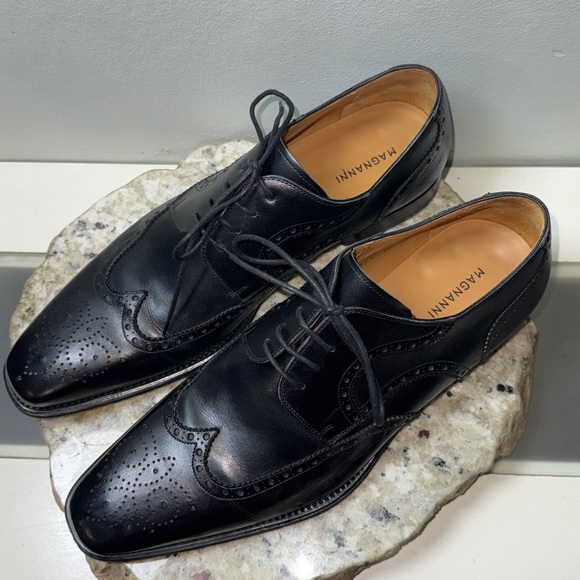 Magnanni Sergio Wingtip Oxford Dress Shoes Black Calfskin Leather 13974 Sz 10 - Picture 15 of 16